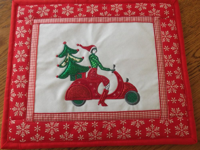 Christmas Vespa Girl Mug Rug or Placemt