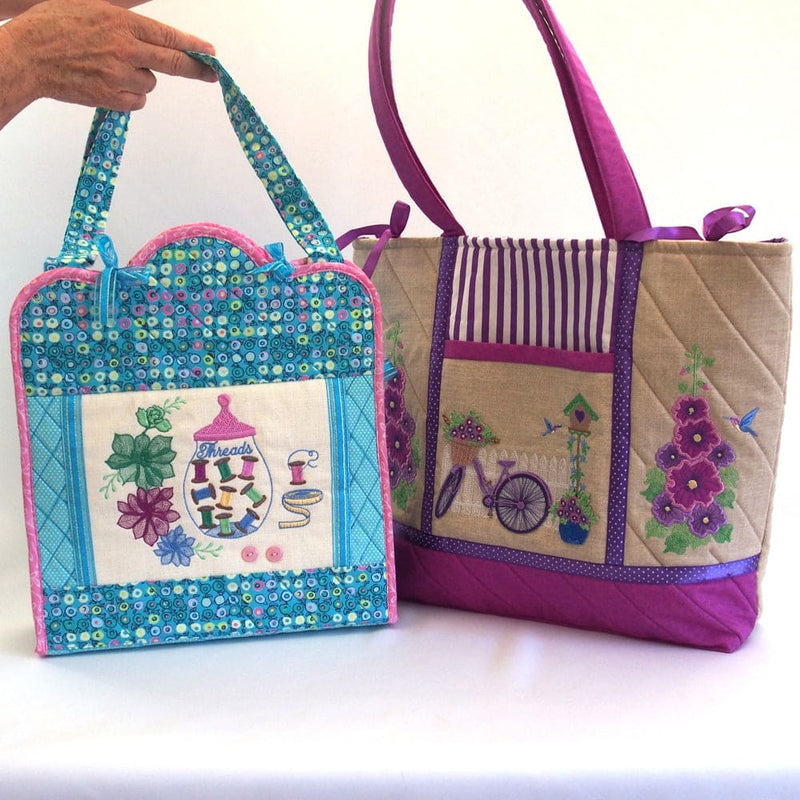 BUNDLE HOLLYHOCKS SEWING BAG AND ROCK ROSES SEWING CADDY
