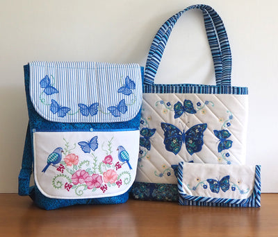 Bundle of Butterflies and Birds Backpack and Butterfly Twirls Tote and Wallet