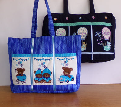 Bundle Blue or Pink Teddies AND Hot Air Balloons Diaper Bags
