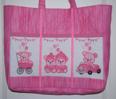 Blue or Pink Teddies Diaper Bag or Toy Bag