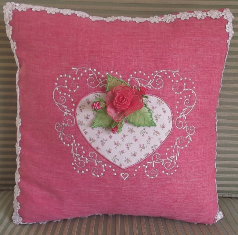 Rosebud Heart Cushion